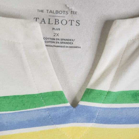 Talbots Shirt Cotton Button Striped Short Sleeve Women’s Size 2X New Split Neck - Picture 7 of 9